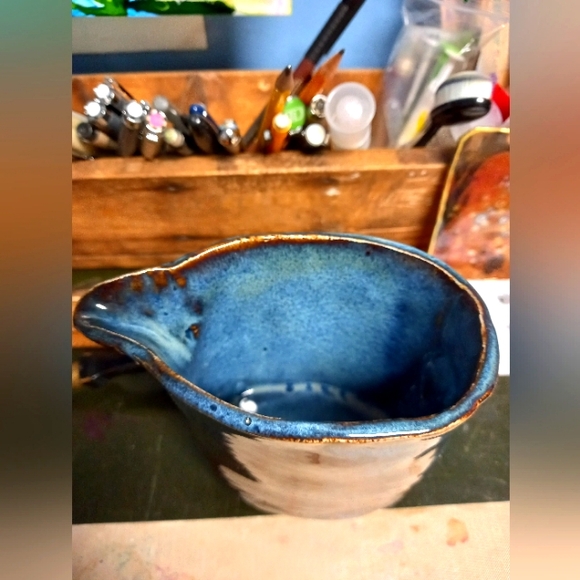 Handmade Rustic Footed Earthenware Art Pottery Pitcher - Picture 3 of 7